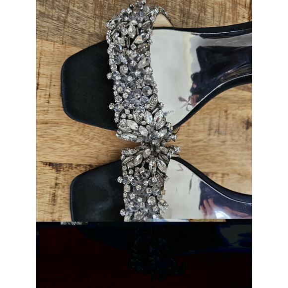 Badgley Mischka Rider Stiletto Heels Women's Size 7 Strappy Black Satin Crystals - Picture 3 of 16